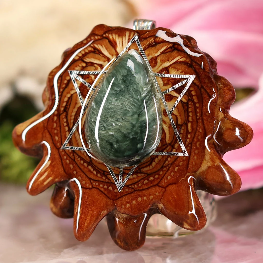 TEP Pendants Seraphinite With Silver Merkaba 4 TEP Pendants Seraphinite With Silver Merkaba