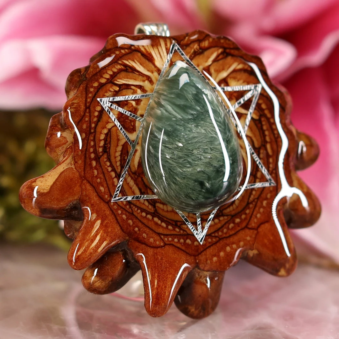TEP Pendants Seraphinite With Silver Merkaba 5 TEP Pendants Seraphinite With Silver Merkaba