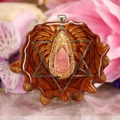 TEP Orgonite With Rhodochrosite And Gold Merkaba With Back Om