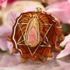 TEP Orgonite With Rhodochrosite And Gold Merkaba With Back Om