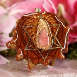 TEP Orgonite With Rhodochrosite And Gold Merkaba With Back Om