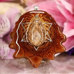 TEP Orgonite With Moonstone With Silver Merkaba And Back Om Pendants