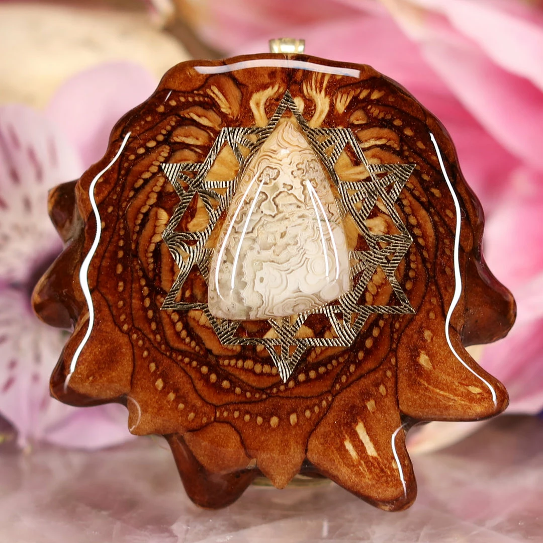 TEP Pendants Crazy Lace Agate With Gold 64 Star Tetrahedron 3 TEP Pendants Crazy Lace Agate With Gold 64 Star Tetrahedron