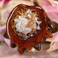 TEP Pendants Crazy Lace Agate With Silver Sri Yantra