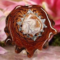 TEP Pendants Crazy Lace Agate With Silver Sri Yantra 7 TEP Pendants Crazy Lace Agate With Silver Sri Yantra