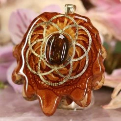 TEP Mexican Fire Agate With Gold Seed Of Life And Back Om