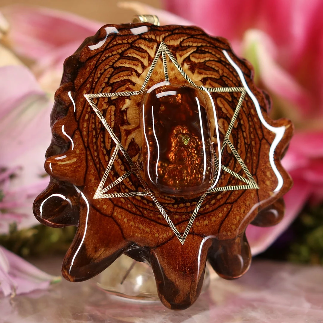 TEP Mexican Fire Agate With Gold Merkaba 5 TEP Mexican Fire Agate With Gold Merkaba