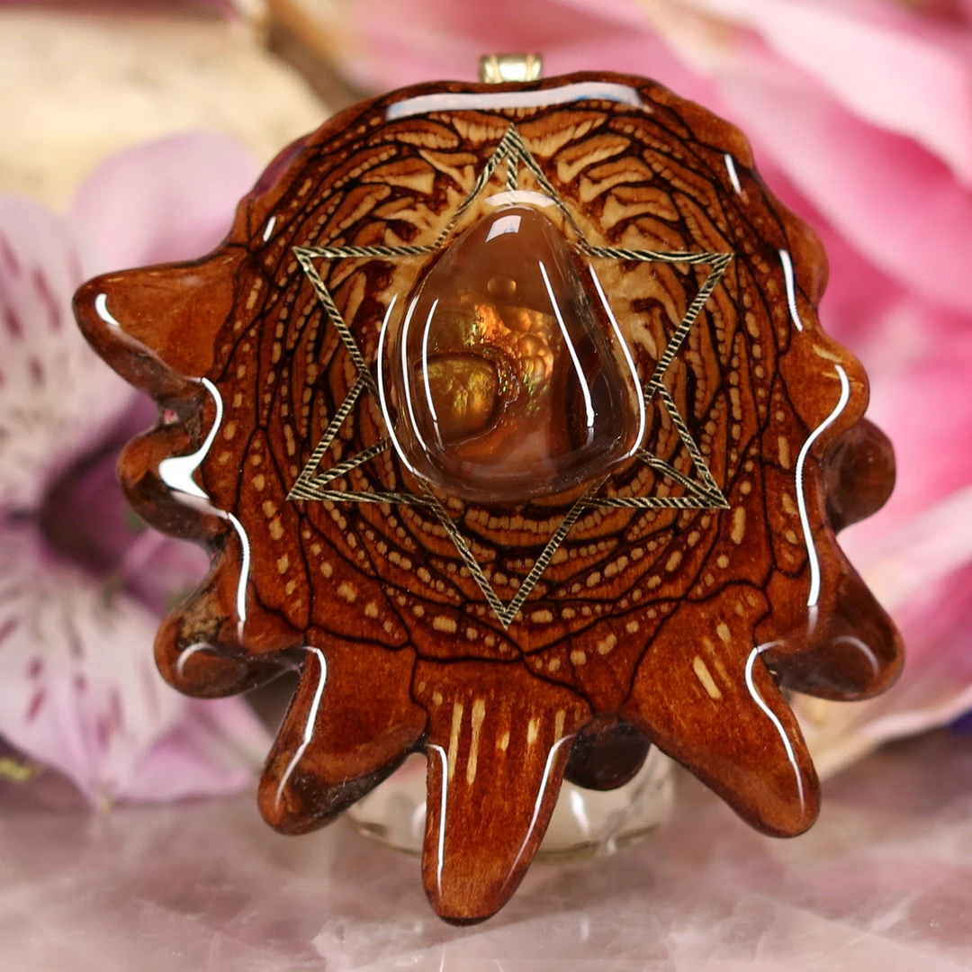 TEP Pendants Mexican Fire Agate With Gold Merkaba 3 TEP Pendants Mexican Fire Agate With Gold Merkaba