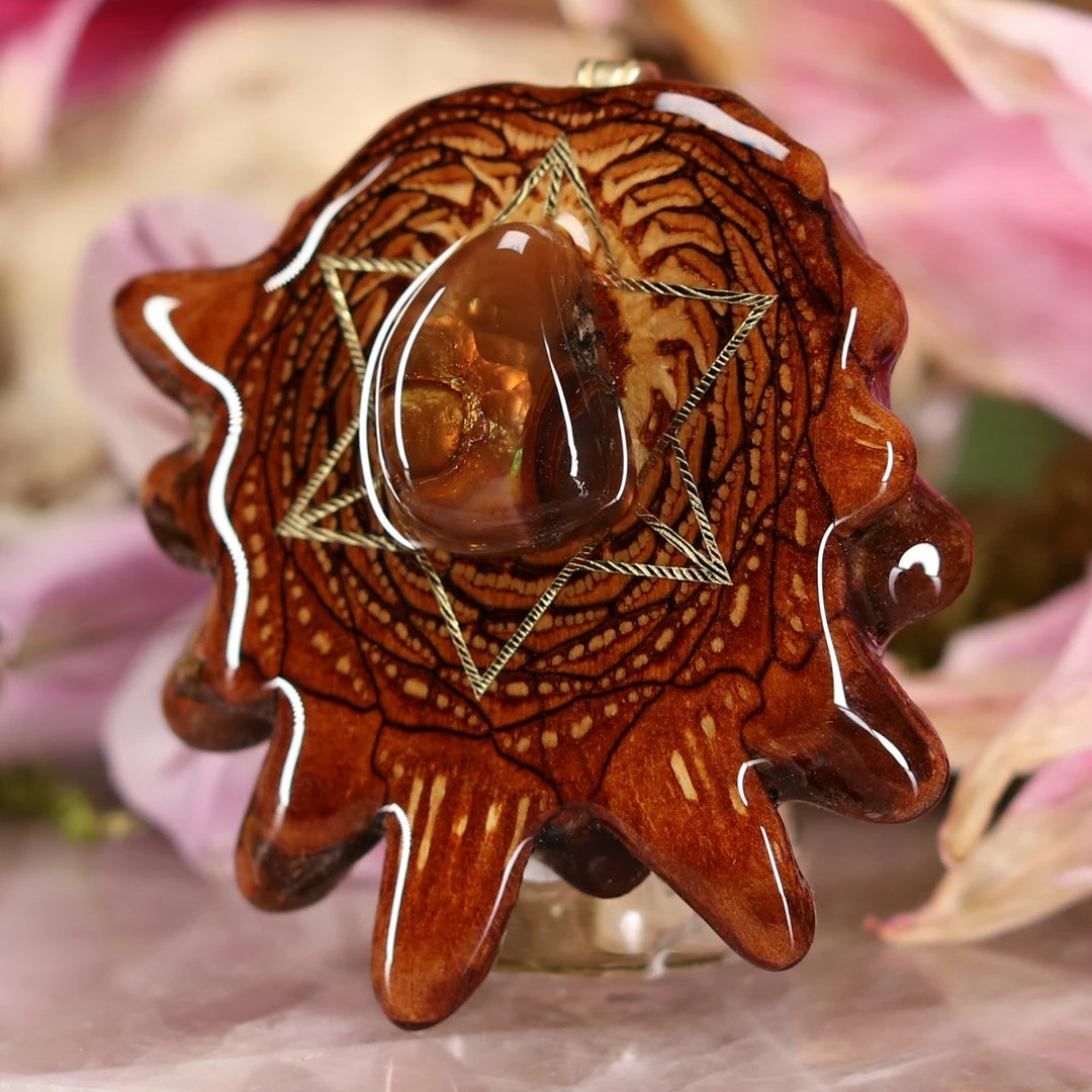 TEP Pendants Mexican Fire Agate With Gold Merkaba 4 TEP Pendants Mexican Fire Agate With Gold Merkaba