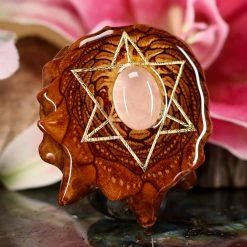 TEP Pendants Rose Quartz With Gold Merkaba 7 TEP Pendants Rose Quartz With Gold Merkaba