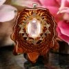 TEP Pendants Rose Quartz With Gold Sri Yantra And Back Om 2 TEP Pendants Rose Quartz With Gold Sri Yantra And Back Om