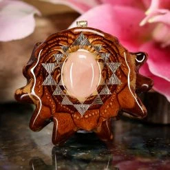 TEP Rose Quartz With Gold Sri Yantra Pendants
