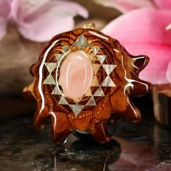 TEP Rose Quartz With Gold Sri Yantra Pendants