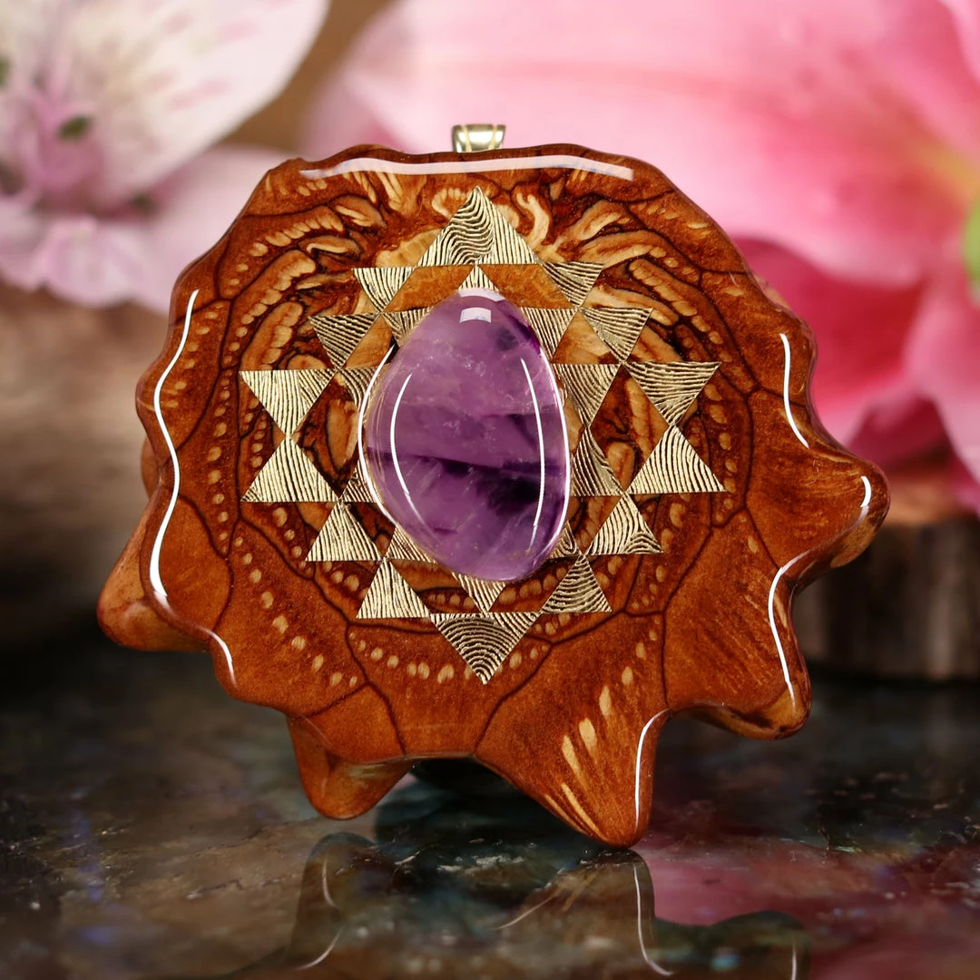 TEP Amethyst With Gold Sri Yantra Pendants 3 TEP Amethyst With Gold Sri Yantra Pendants
