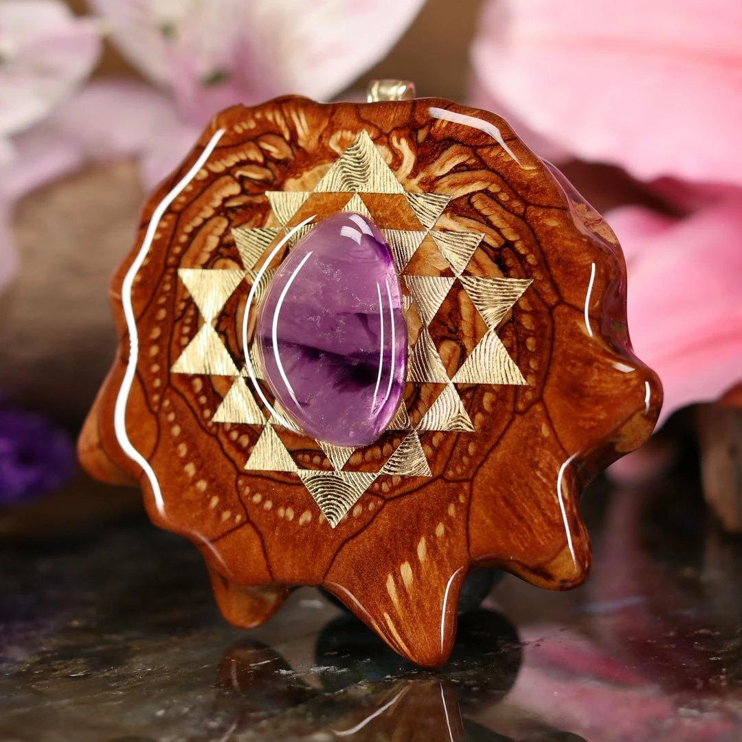 TEP Amethyst With Gold Sri Yantra Pendants 4 TEP Amethyst With Gold Sri Yantra Pendants