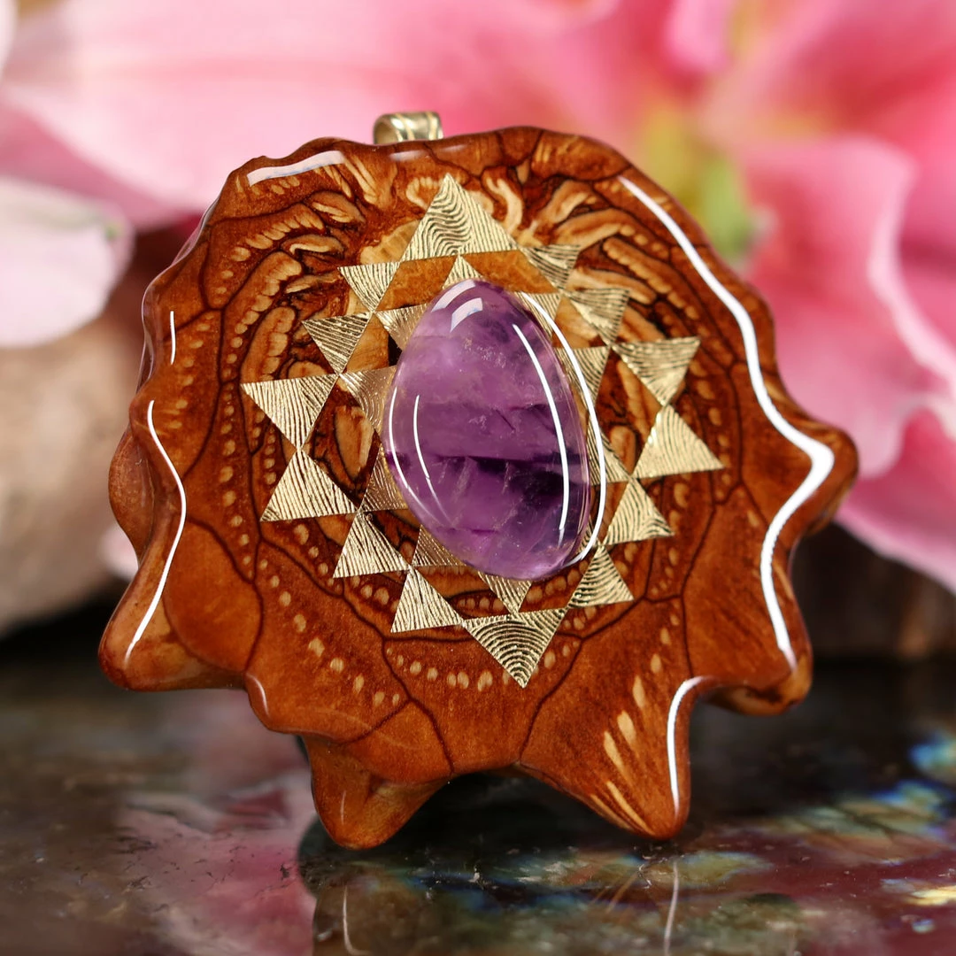 TEP Amethyst With Gold Sri Yantra Pendants 5 TEP Amethyst With Gold Sri Yantra Pendants
