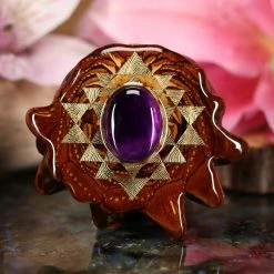 TEP Amethyst With Gold Sri Yantra Pendants