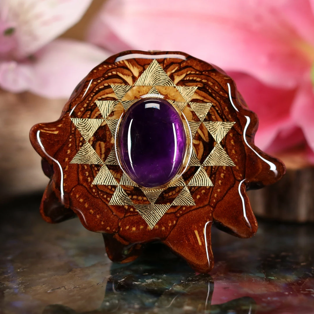 TEP Amethyst With Gold Sri Yantra Pendants 3 TEP Amethyst With Gold Sri Yantra Pendants