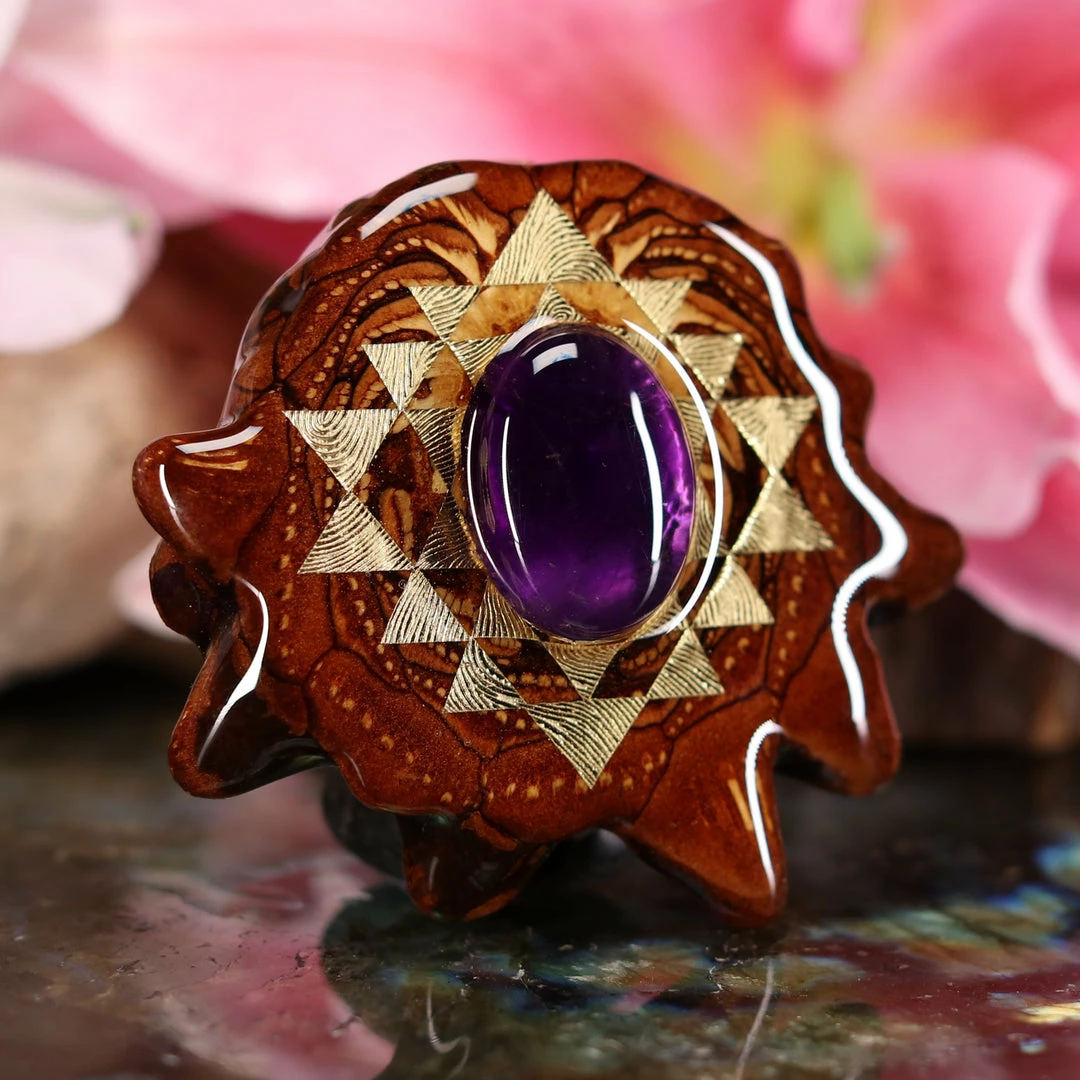 TEP Amethyst With Gold Sri Yantra Pendants 5 TEP Amethyst With Gold Sri Yantra Pendants