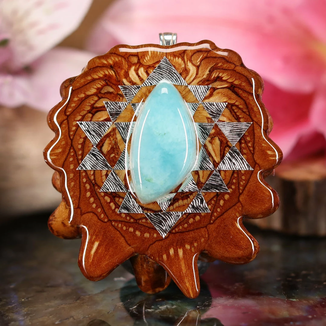 TEP Pendants Amazonite With Silver Sri Yantra 3 TEP Pendants Amazonite With Silver Sri Yantra