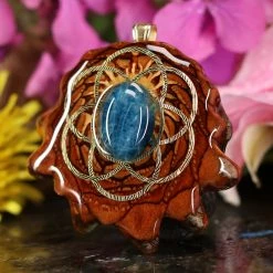 TEP Pendants Blue Apatite With Gold Seed Of Life