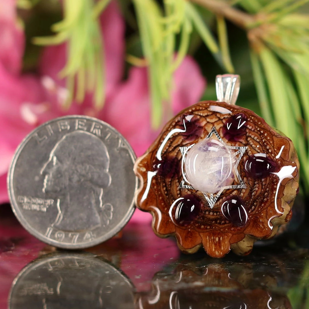 TEP Pendants Moonstone With Silver Merkaba And Multi-Stone 4 TEP Pendants Moonstone With Silver Merkaba And Multi-Stone