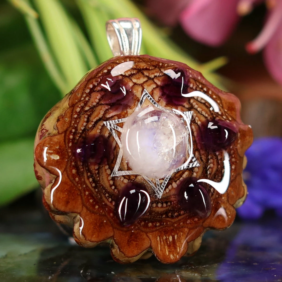 TEP Pendants Moonstone With Silver Merkaba And Multi-Stone 5 TEP Pendants Moonstone With Silver Merkaba And Multi-Stone