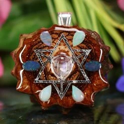 TEP Pendants Moonstone With Silver Merkaba And Multi-Stone