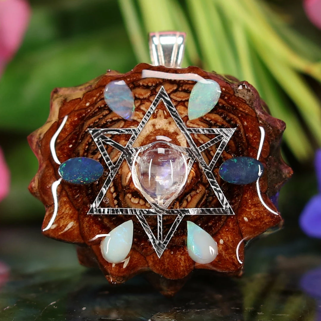 TEP Pendants Moonstone With Silver Merkaba And Multi-Stone 3 TEP Pendants Moonstone With Silver Merkaba And Multi-Stone