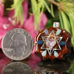 TEP Pendants Moonstone With Silver Merkaba And Multi-Stone