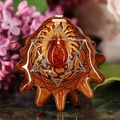 TEP Pendants Red Amber With Silver Merkaba