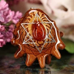 TEP Pendants Red Amber With Silver Merkaba