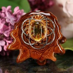 TEP Pendants Yellow Amber With Silver Seed Of Life