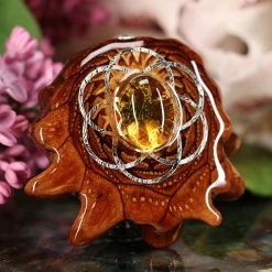 TEP Pendants Yellow Amber With Silver Seed Of Life