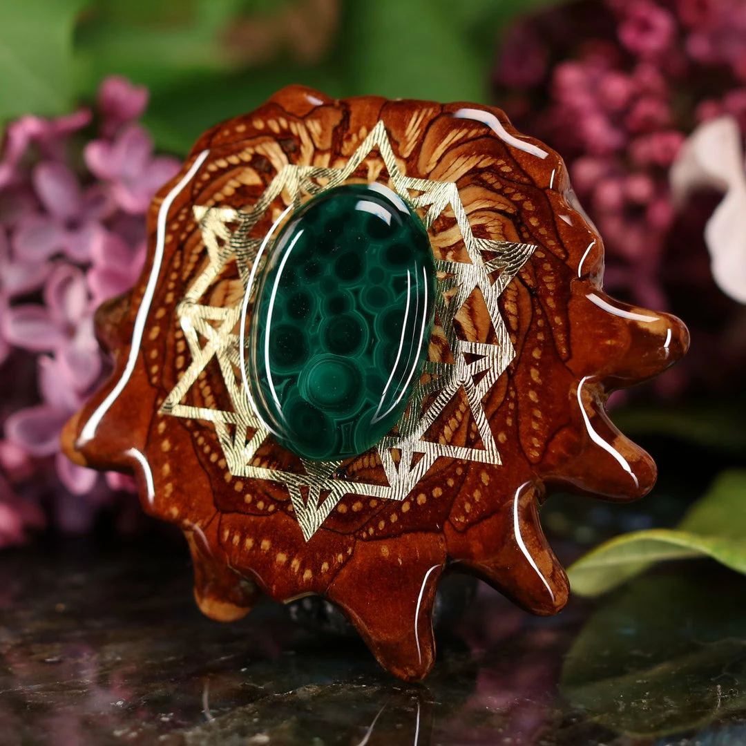 TEP Malachite With Gold 64 Star Tetrahedron Pendants 4 TEP Malachite With Gold 64 Star Tetrahedron Pendants