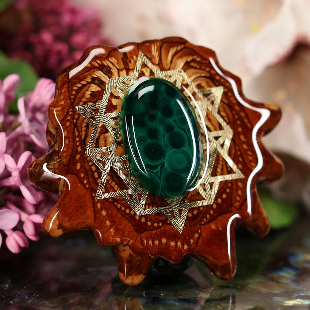 TEP Malachite With Gold 64 Star Tetrahedron Pendants 5 TEP Malachite With Gold 64 Star Tetrahedron Pendants