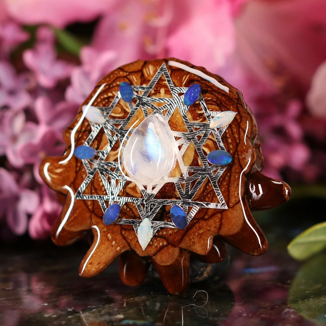 TEP Moonstone With Silver 64 Star Tetrahedron Multi-Stone Pendants 4 TEP Moonstone With Silver 64 Star Tetrahedron Multi-Stone Pendants