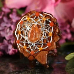 TEP Red Sunstone With Silver Merkaba And Seed Of Life Multi-Stone