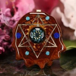 TEP Blue Phoenix Orchid Glass With Gold Merkaba And Multi-Glow Pendants