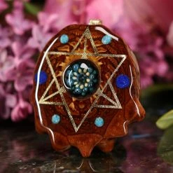 TEP Blue Phoenix Orchid Glass With Gold Merkaba And Multi-Glow Pendants