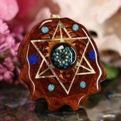 TEP Blue Phoenix Orchid Glass With Gold Merkaba And Multi-Glow Pendants