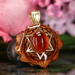 TEP Red Garnet With Gold Merkaba Pendants