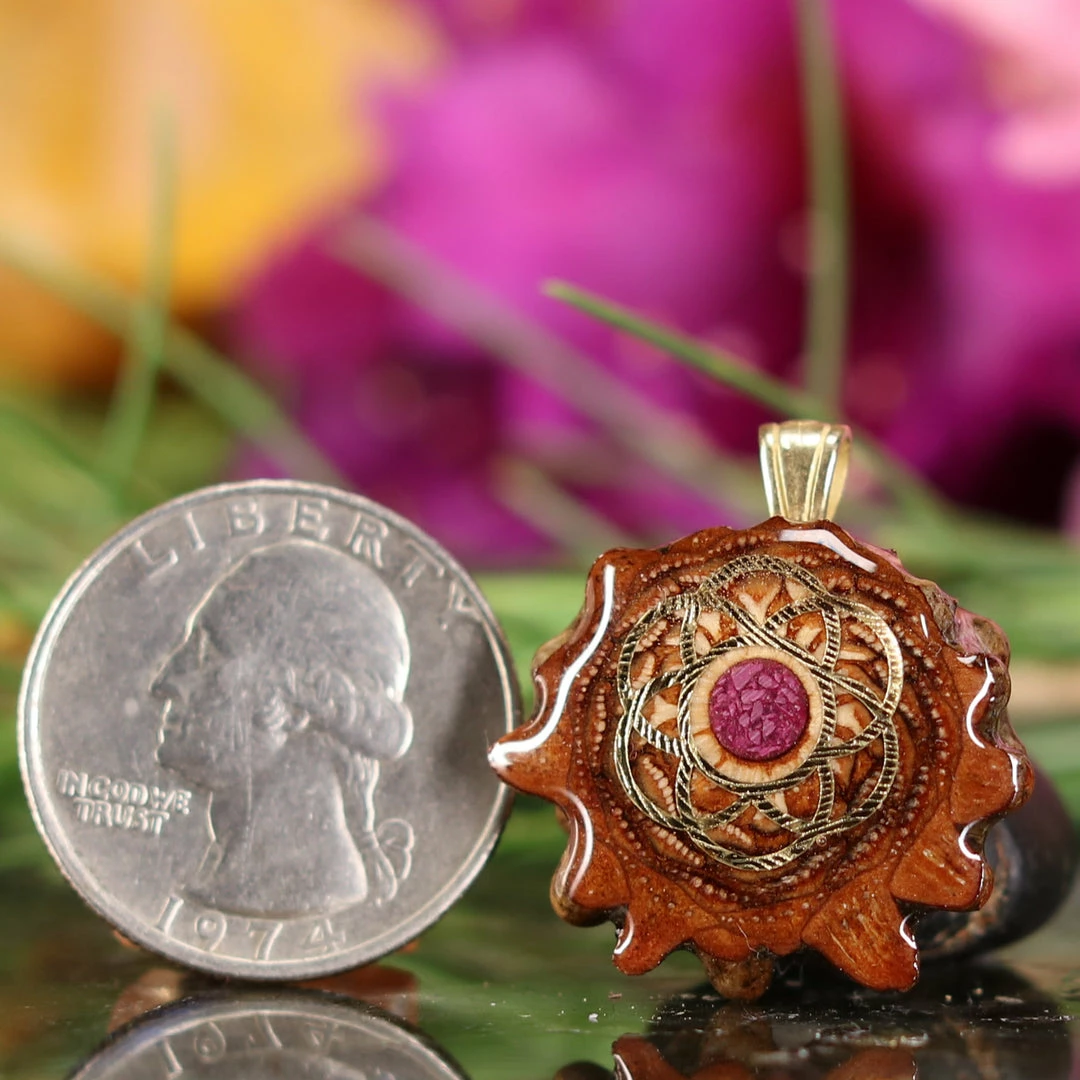 TEP Crushed Sugilite (Glows) With Gold Seed Of Life Pendants 4 TEP Crushed Sugilite (Glows) With Gold Seed Of Life Pendants