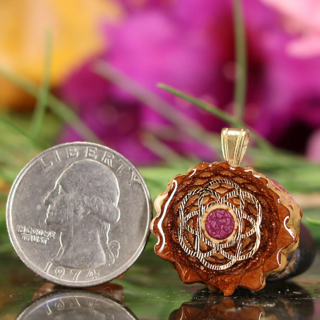 TEP Crushed Sugilite (Glows) With Gold Seed Of Life Pendants 4 TEP Crushed Sugilite (Glows) With Gold Seed Of Life Pendants