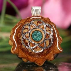 TEP Pendants Crushed Malachite (Glows) With Silver Seed Of Life