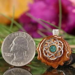 TEP Pendants Crushed Malachite (Glows) With Silver Seed Of Life