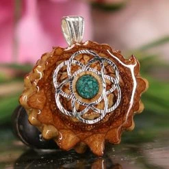 TEP Crushed Malachite (Glows) With Silver Seed Of Life Pendants