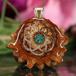TEP Crushed Malachite (Glows) With Gold Seed Of Life Pendants