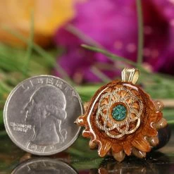 TEP Crushed Malachite (Glows) With Gold Seed Of Life Pendants