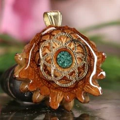 TEP Crushed Malachite (Glows) With Gold Seed Of Life Pendants